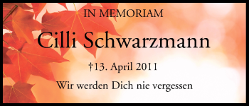 Anzeige von Cilli Schwarzmann von MGO