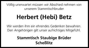Anzeige von Herbert Betz von MGO