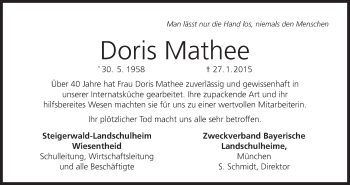 Anzeige von Doris Mathee von MGO