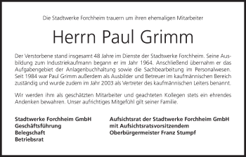 Anzeige von Paul Grimm von MGO