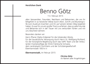 Anzeige von Benno Götz von MGO