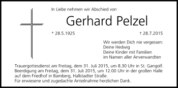 Anzeige von Gerhard Pelzel von MGO