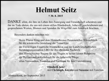 Anzeige von Helmut Seitz von MGO