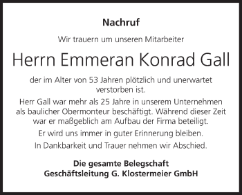 Anzeige von Emmeran Konrad Gall von MGO