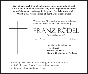 Anzeige von Franz Rödel von MGO