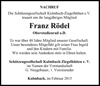 Anzeige von Franz Rödel von MGO