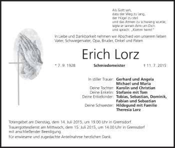 Anzeige von Erich Lorz von MGO