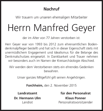 Anzeige von Manfred Geyer von MGO