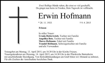 Anzeige von Erwin Hofmann von MGO