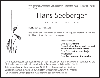 Anzeige von Hans Seeberger von MGO