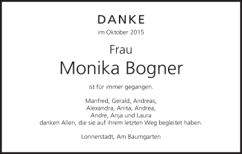 Anzeige von Monika Bogner von MGO