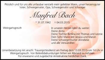 Anzeige von Manfred Bach von MGO