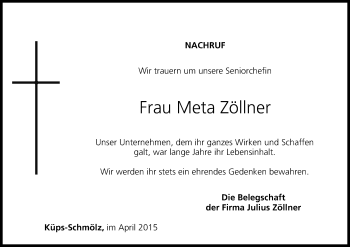 Anzeige von Meta Zöllner von MGO