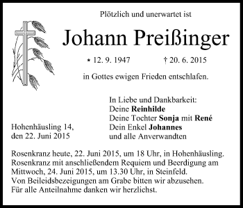 Anzeige von Johann Preißinger von MGO
