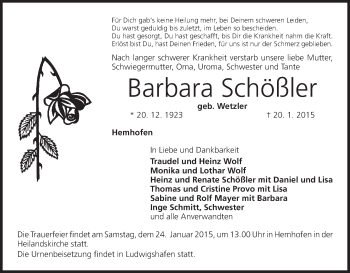 Anzeige von Barbara Schößler von MGO