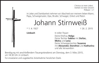 Anzeige von Johann Stirnweiß von MGO