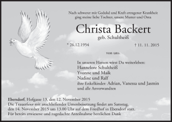 Anzeige von Christa Backert von MGO