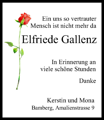 Anzeige von Elfriede Gallenz von MGO