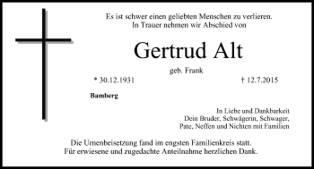 Anzeige von Gertrud Alt von MGO