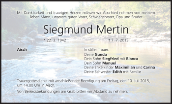 Anzeige von Siegmund Mertin von MGO