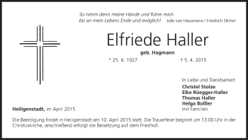 Anzeige von Elfriede Haller von MGO