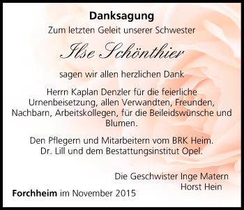 Anzeige von Ilse Schönthier von MGO
