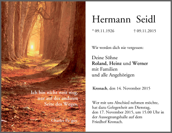 Anzeige von Hermann Seidl von MGO