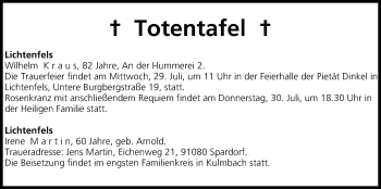 Anzeige von Totentafel vom 29.07.2015 von MGO