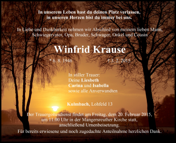 Anzeige von Winfrid Krause von MGO