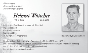 Anzeige von Helmut Wütscher von MGO