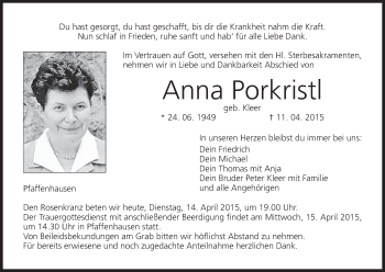 Anzeige von Anna Porkristl von MGO