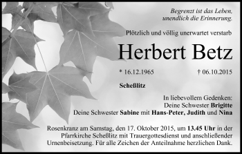 Anzeige von Herbert Betz von MGO