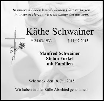 Anzeige von Käthe Schwainer von MGO