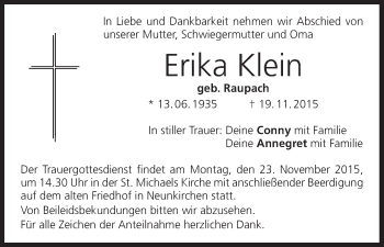 Anzeige von Erika Klein von MGO
