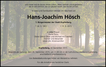 Anzeige von Hans-Joachim Hösch von MGO