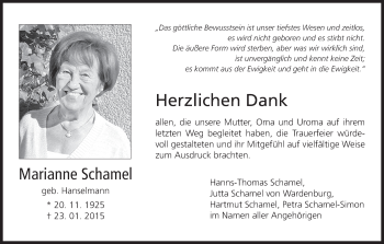 Anzeige von Marianne Schamel von MGO