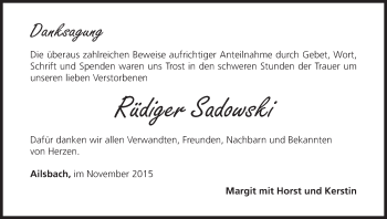Anzeige von Rüdiger Sadowski von MGO