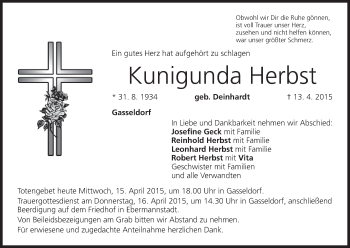 Anzeige von Kunigunda Herbst von MGO