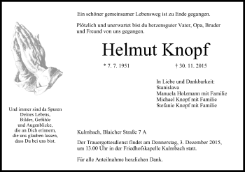 Anzeige von Helmut Knopf von MGO