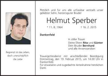 Anzeige von Helmut Sperber von MGO