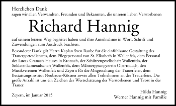 Anzeige von Richard Hannig von MGO