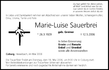 Anzeige von Marie-Luise Sauerbrei von MGO