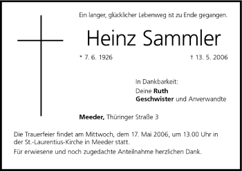 Anzeige von Heinz Sammler von MGO