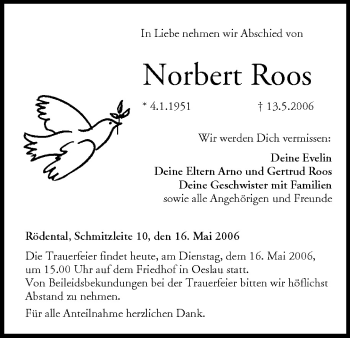 Anzeige von Norbert Roos von MGO