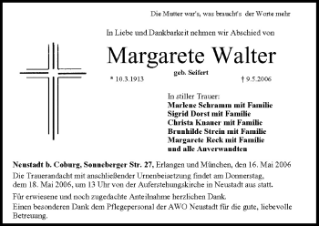 Anzeige von Margarete Walter von MGO