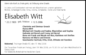 Anzeige von Elisabeth Witt von MGO