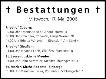 Anzeige von Bestattungen vom 17.05.2006 von MGO