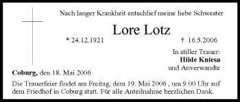 Anzeige von Lore Lotz von MGO