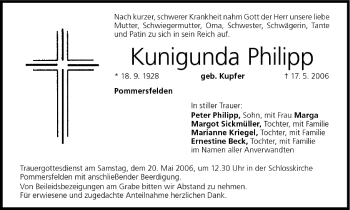 Anzeige von Kunigunda Philipp von MGO
