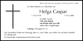 Anzeige von Helga Caspar von MGO